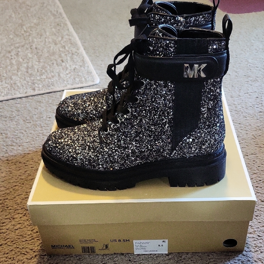 MICHAEL Michael Kors Black and Silver Combat Boots